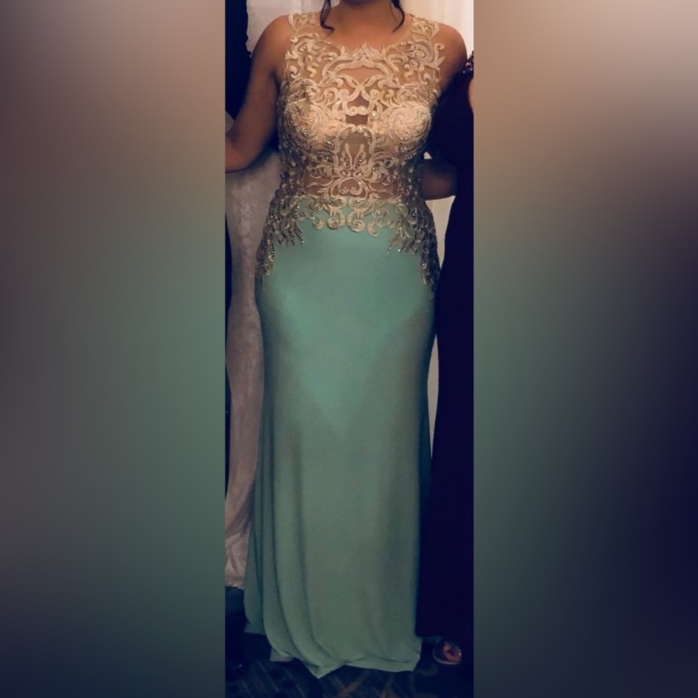 Glamorous Gold and Mint Green Gown / Prom Dress